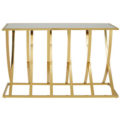 Orsina Reena Gold Console Table | Mirrored Top Stainless Steel Frame