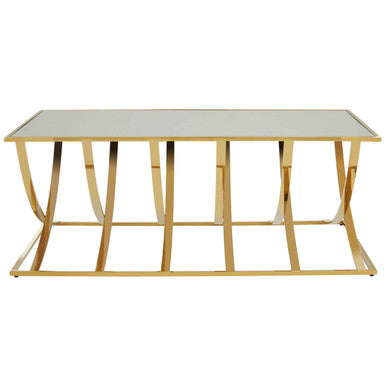 Orsina Reena Coffee Table – Mirrored Glass Top & Gold Stainless Steel