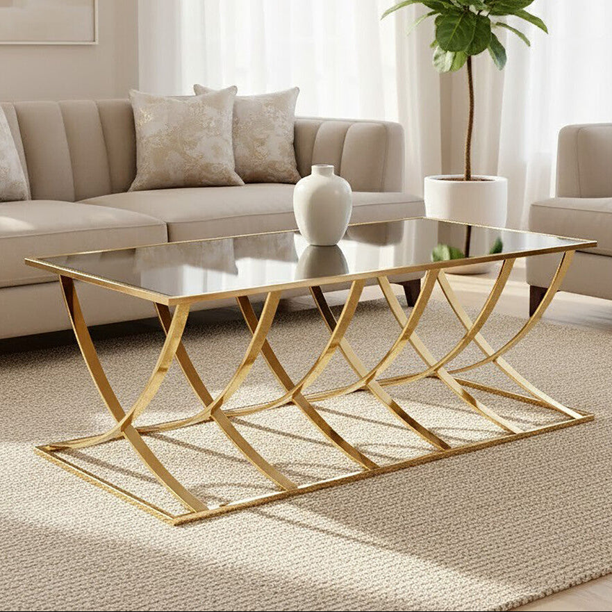 Orsina Reena Coffee Table – Mirrored Glass Top & Gold Stainless Steel