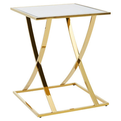 Orsina Reena Gold Stainless Steel Side Table with Mirrored Glass Top