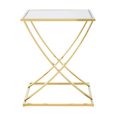 Orsina Reena Gold Stainless Steel Side Table with Mirrored Glass Top