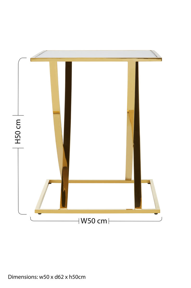 Orsina Reena Gold Stainless Steel Side Table with Mirrored Glass Top