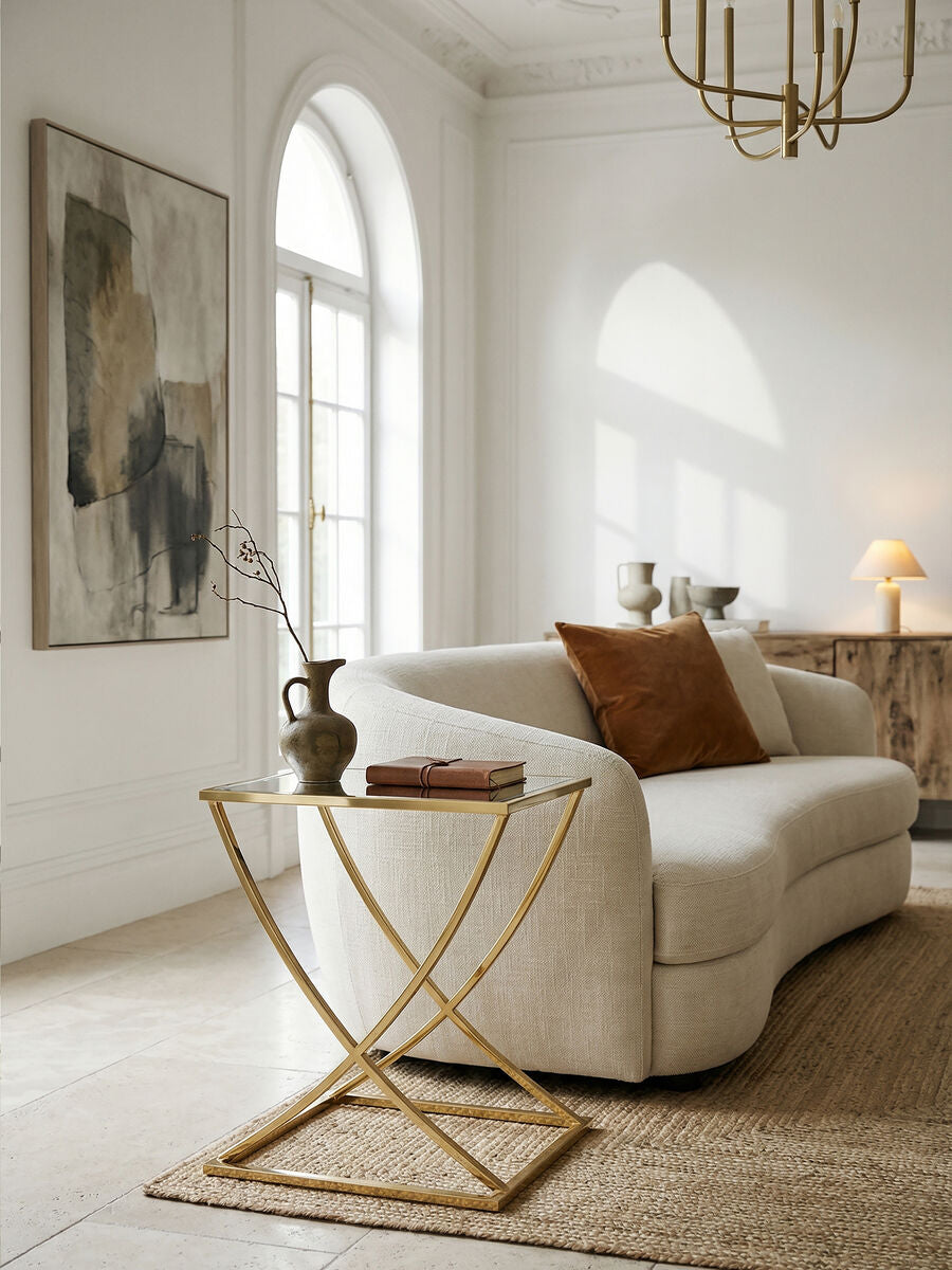 Orsina Reena Gold Stainless Steel Side Table with Mirrored Glass Top