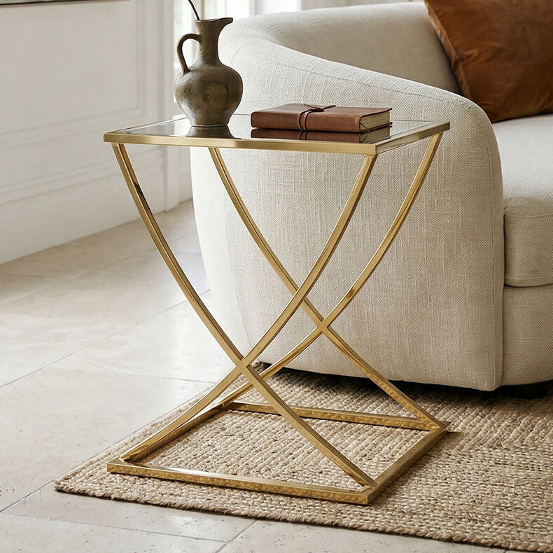 Orsina Reena Gold Stainless Steel Side Table with Mirrored Glass Top