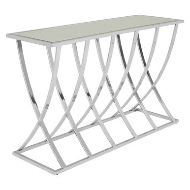Orsina Reena Silver Mirrored Console Table | Chrome Stainless Steel