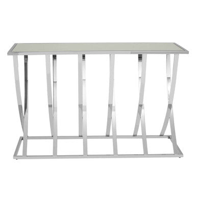Orsina Reena Silver Mirrored Console Table | Chrome Stainless Steel