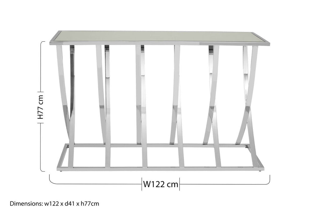 Orsina Reena Silver Mirrored Console Table | Chrome Stainless Steel
