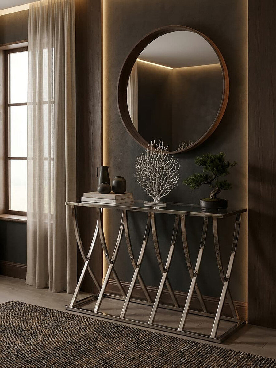 Orsina Reena Silver Mirrored Console Table | Chrome Stainless Steel