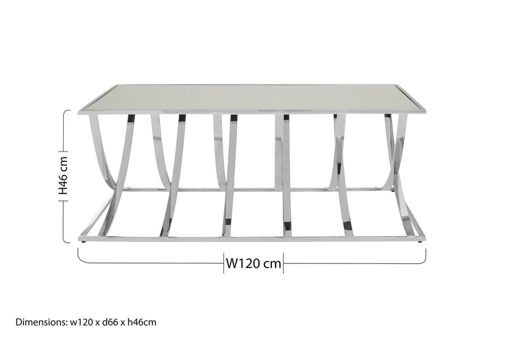 Orsina Reena Silver Coffee Table – Mirrored Top & Chrome Finish