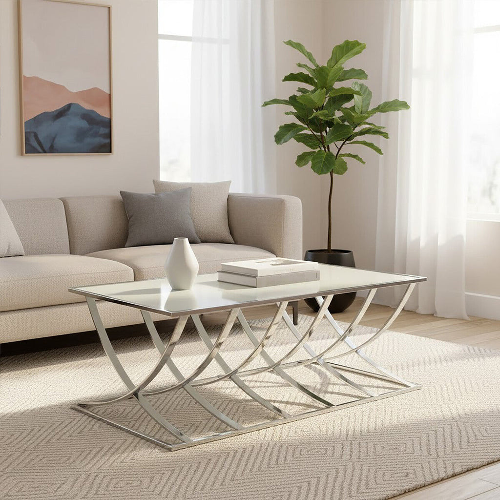 Orsina Reena Silver Coffee Table – Mirrored Top & Chrome Finish
