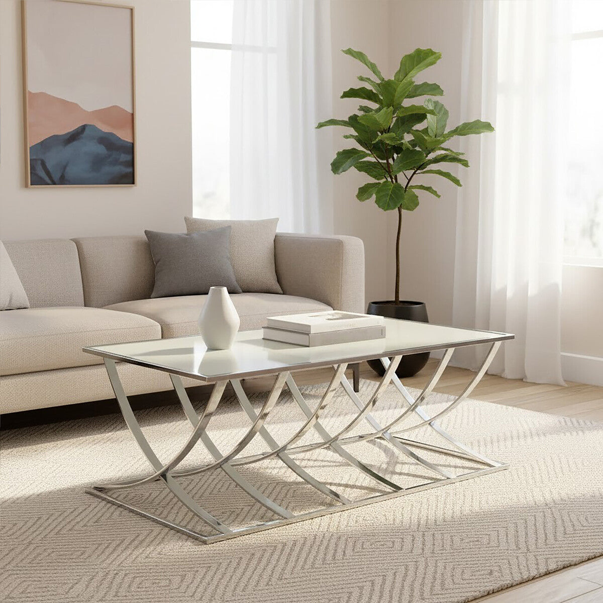 Orsina Reena Silver Coffee Table – Mirrored Top & Chrome Finish