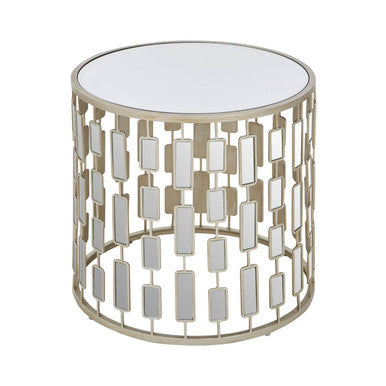 Orsina Raina Small Silver Side Table | Mirrored Glass Top Accent Table