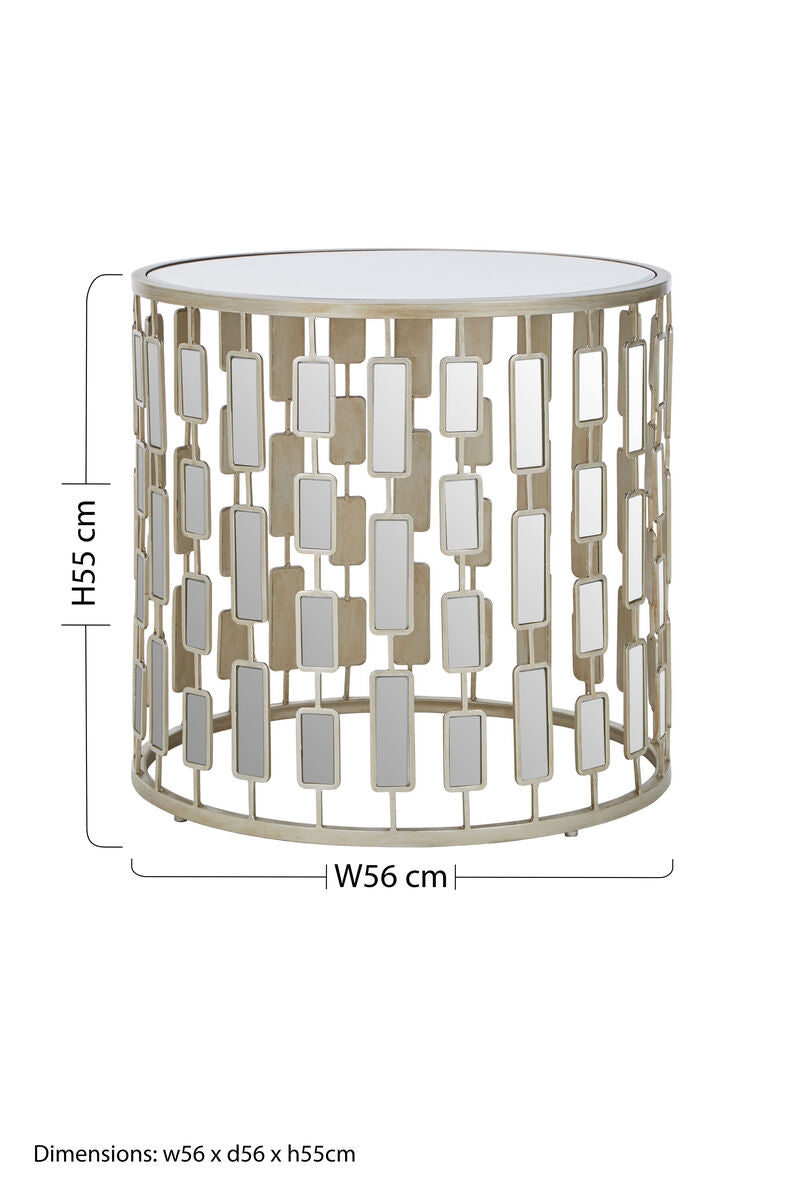 Orsina Raina Small Silver Side Table | Mirrored Glass Top Accent Table