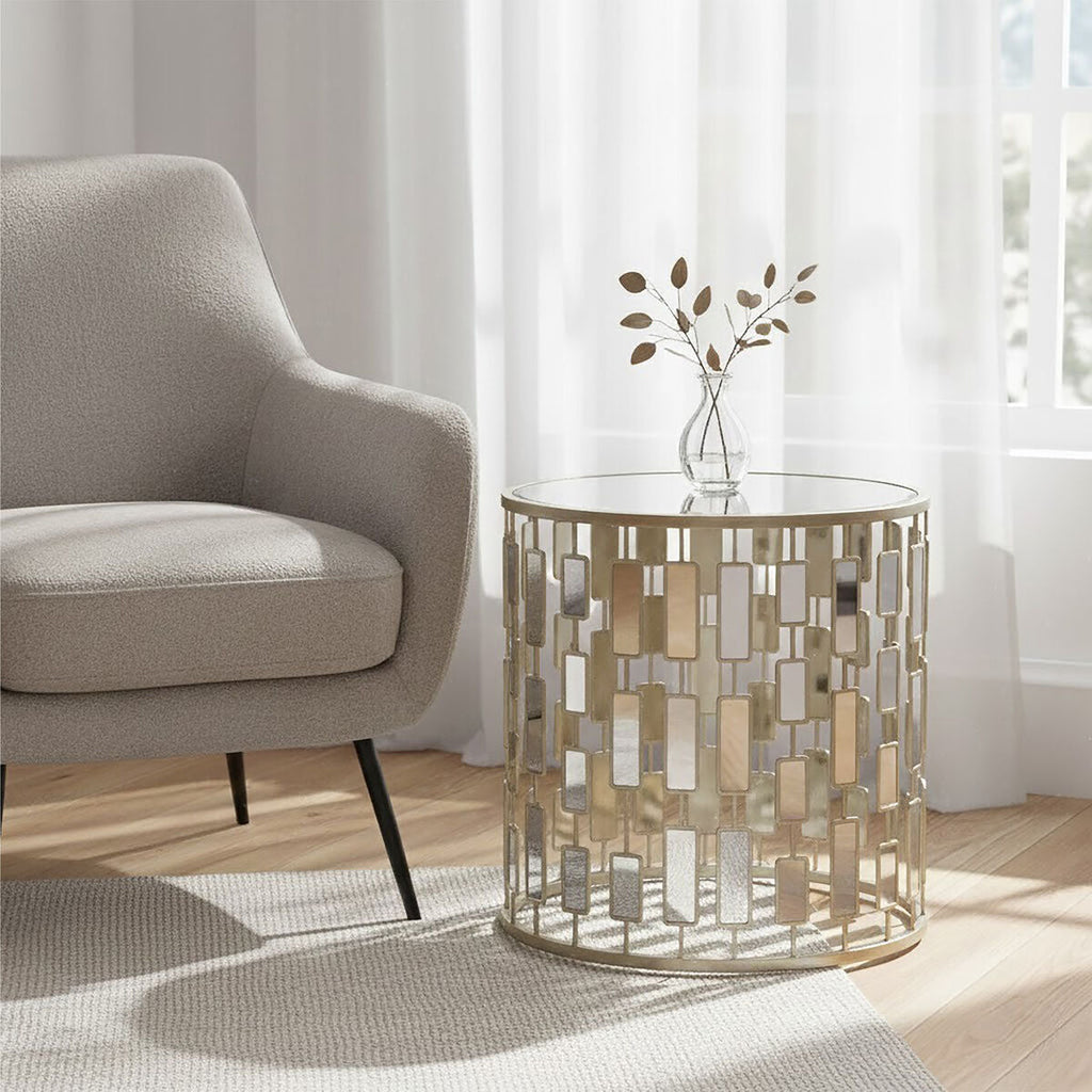 Orsina Raina Small Silver Side Table | Mirrored Glass Top Accent Table