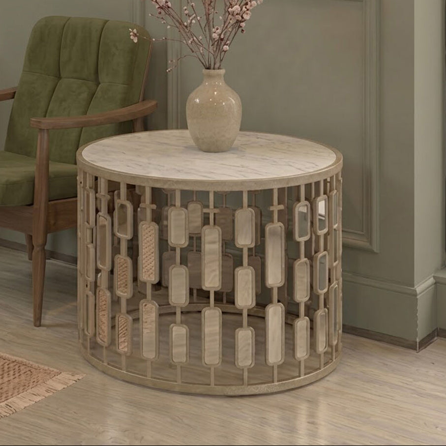 Orsina Raina Large Round Coffee Table | Gold Mirrored Glass Top