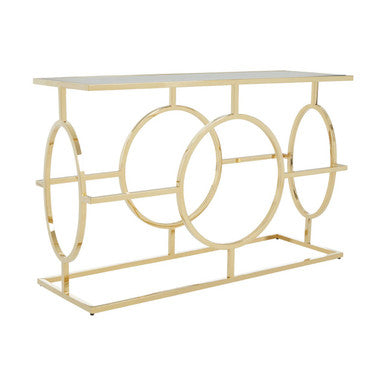 Orsina Roena Gold Art Deco Console Table | Stainless Steel & Glass
