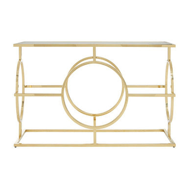 Orsina Roena Gold Art Deco Console Table | Stainless Steel & Glass