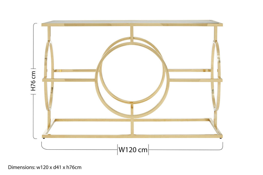 Orsina Roena Gold Art Deco Console Table | Stainless Steel & Glass