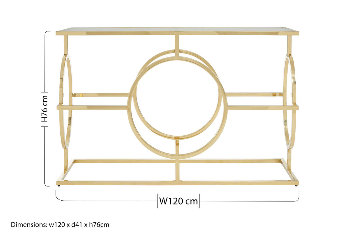 Orsina Roena Gold Art Deco Console Table | Stainless Steel & Glass
