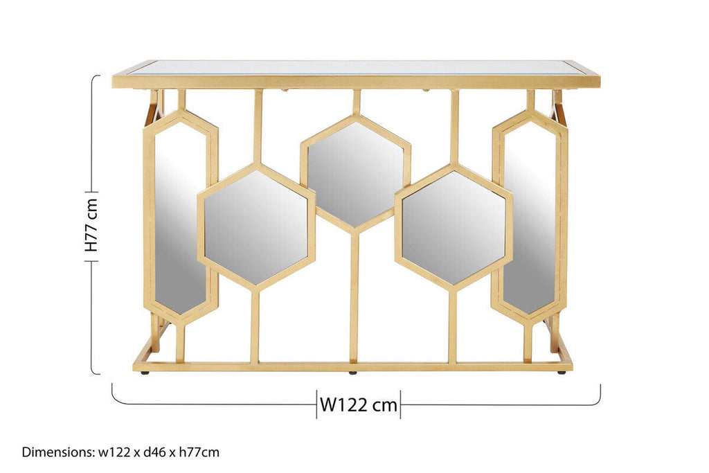 Orsina Rio Gold Console Table | Narrow Mirrored Top Accent Table