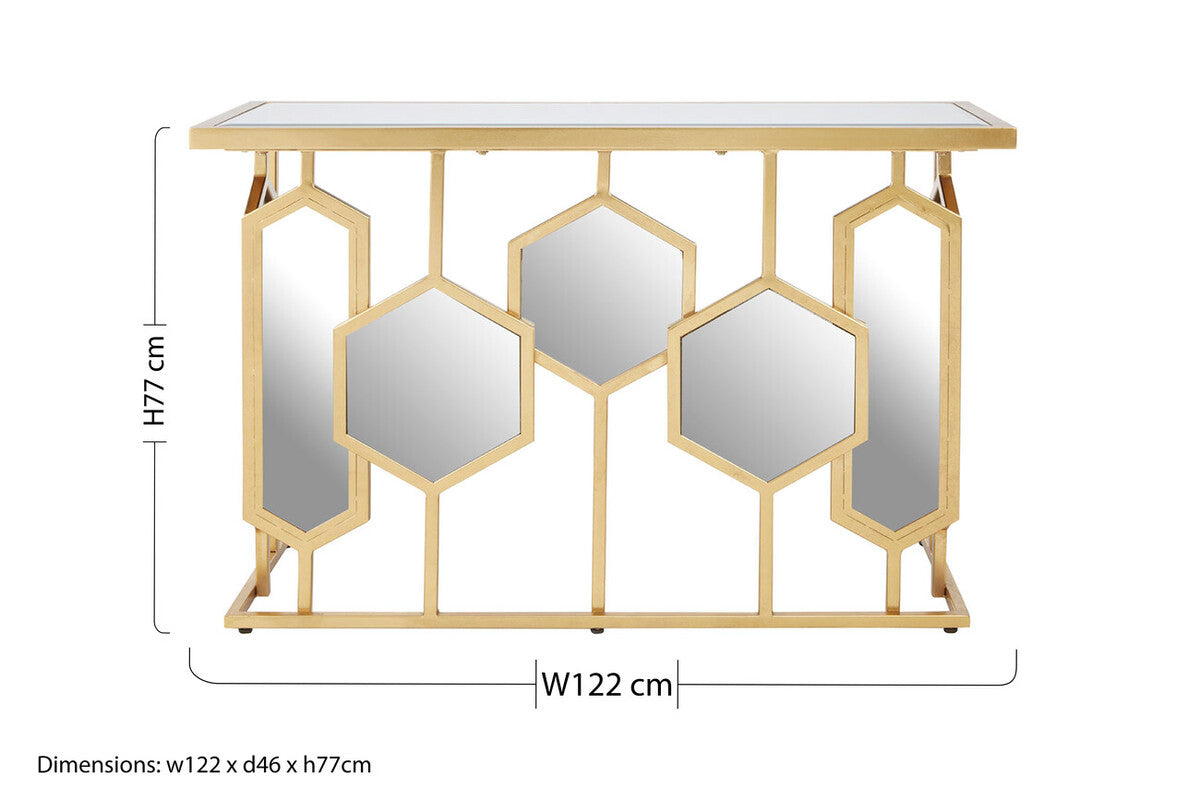 Orsina Rio Gold Console Table | Narrow Mirrored Top Accent Table