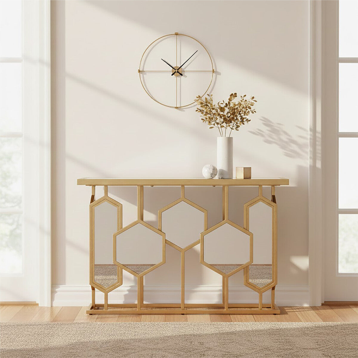 Orsina Rio Gold Console Table | Narrow Mirrored Top Accent Table