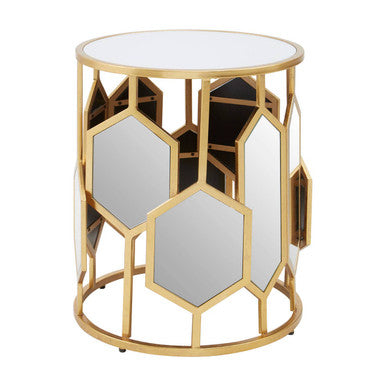 Orsina Rio Gold Side Table – Round Mirrored Top Hexagonal Accent