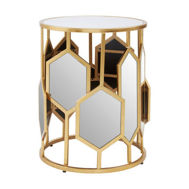 Orsina Rio Gold Side Table – Round Mirrored Top Hexagonal Accent