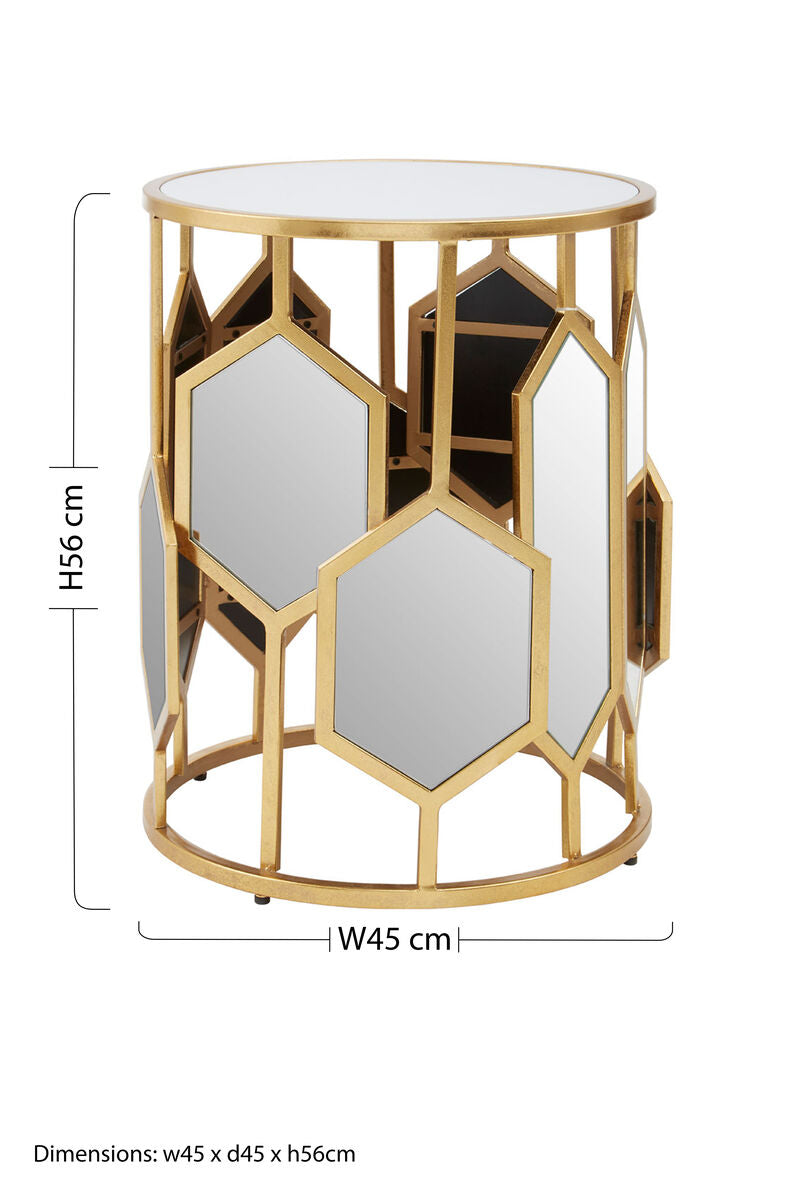 Orsina Rio Gold Side Table – Round Mirrored Top Hexagonal Accent