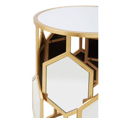Orsina Rio Gold Side Table – Round Mirrored Top Hexagonal Accent