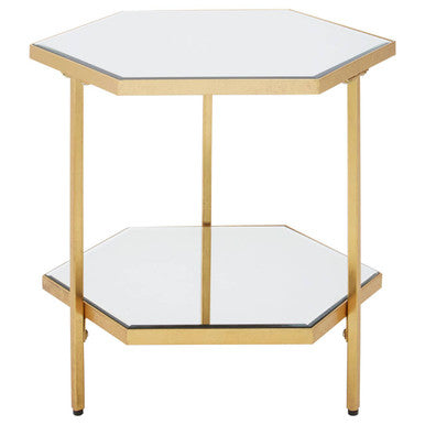 Orsina Rio Gold 2-Tier Side Table | Hexagonal Mirrored Glass Shelves