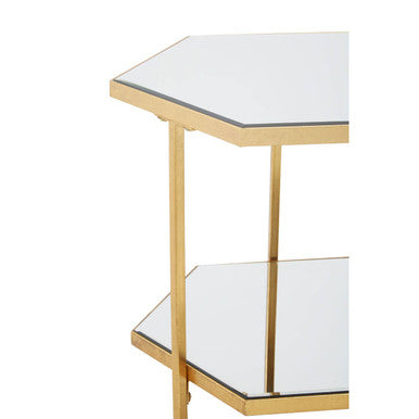 Orsina Rio Gold 2-Tier Side Table | Hexagonal Mirrored Glass Shelves