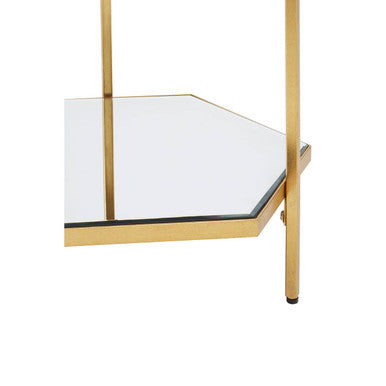 Orsina Rio Gold 2-Tier Side Table | Hexagonal Mirrored Glass Shelves