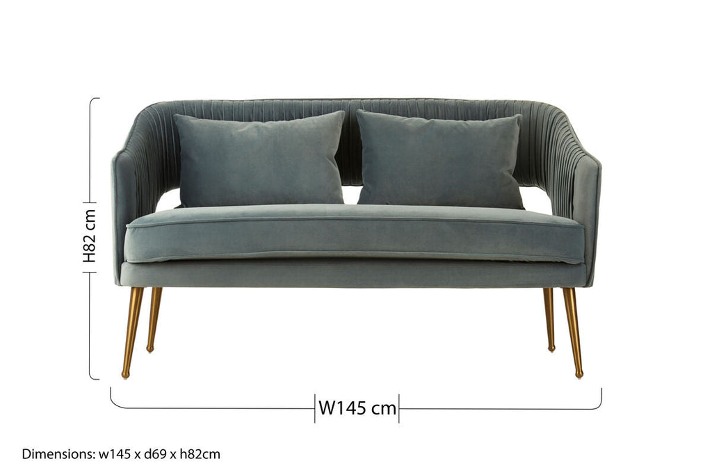 Orsina Hendricks 2 Seater Dusky Blue Velvet Sofa | Modern Loveseat