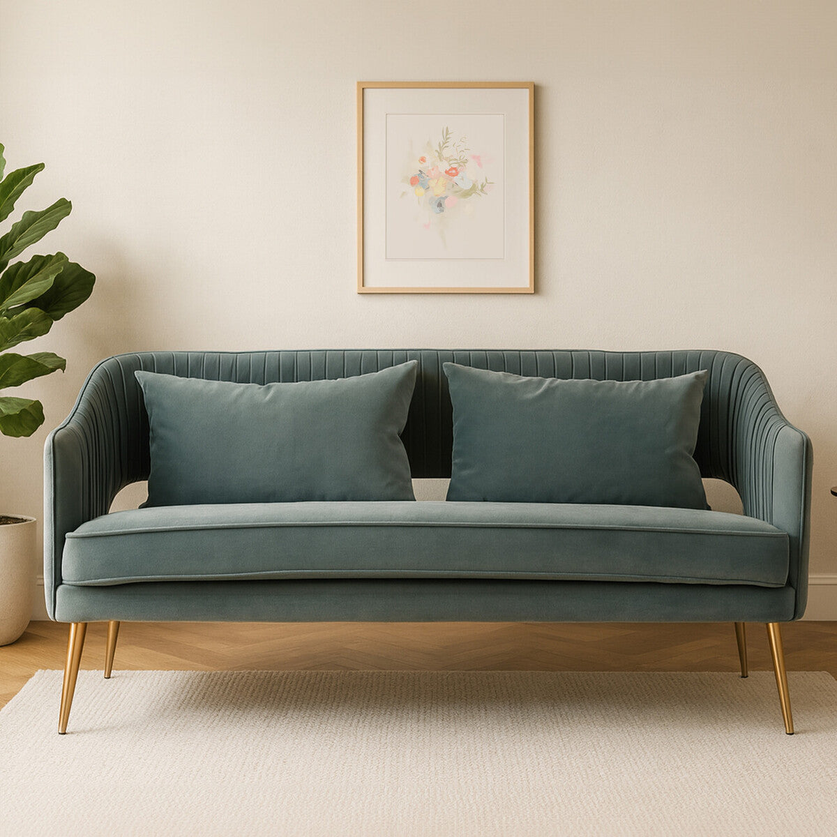 Orsina Hendricks 2 Seater Dusky Blue Velvet Sofa | Modern Loveseat