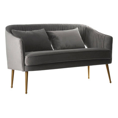 Orsina Hendricks Grey Velvet 2 Seater Sofa with Gold Legs