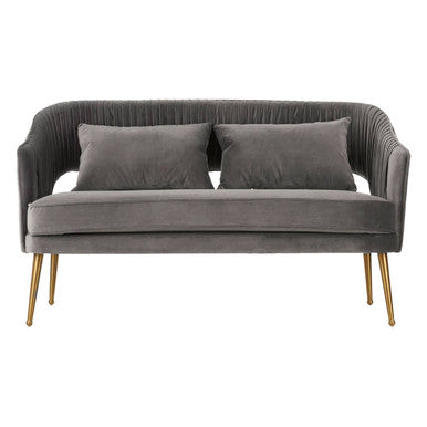 Orsina Hendricks Grey Velvet 2 Seater Sofa with Gold Legs