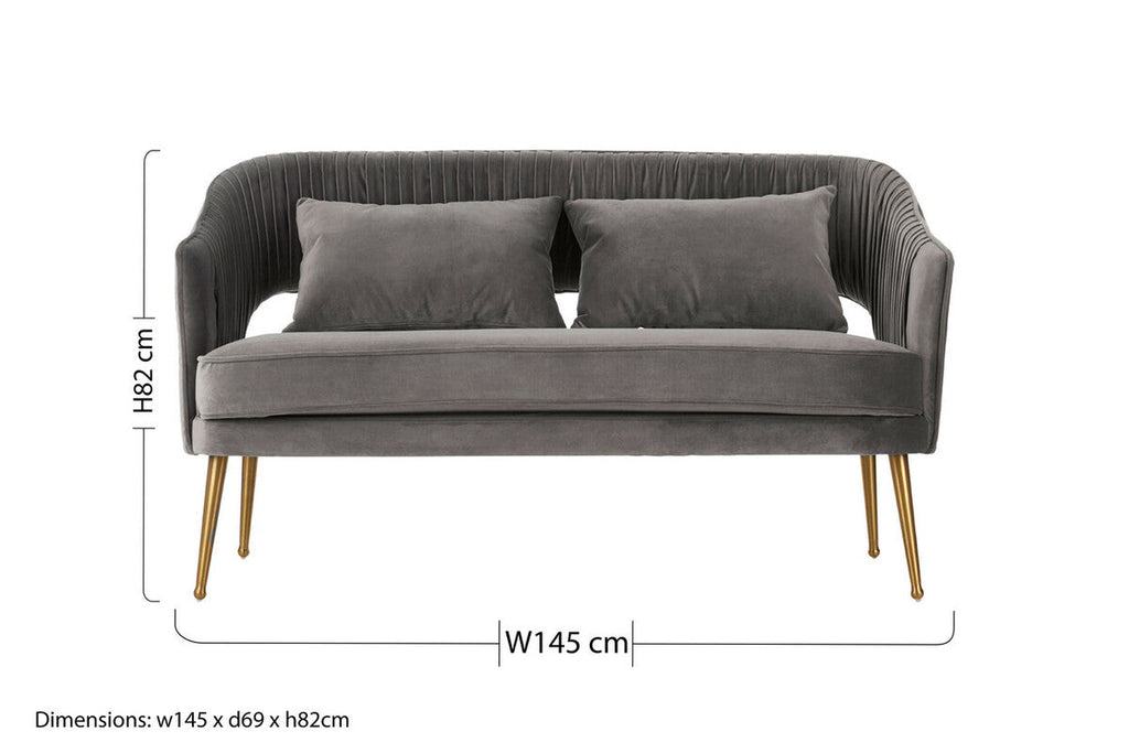 Orsina Hendricks Grey Velvet 2 Seater Sofa with Gold Legs