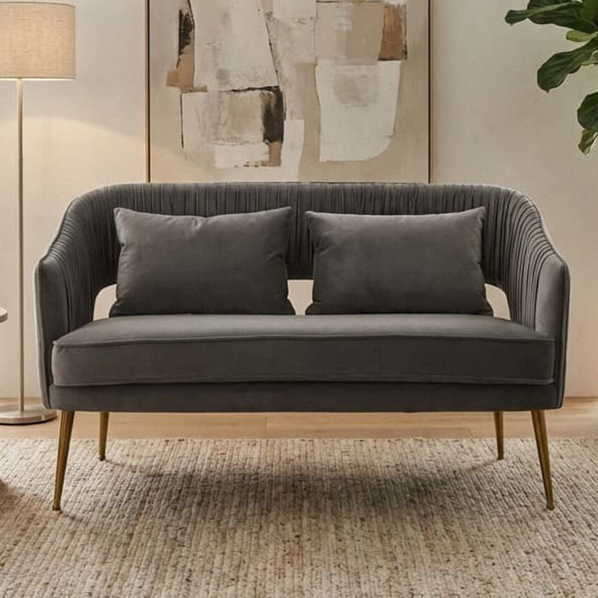 Orsina Hendricks Grey Velvet 2 Seater Sofa with Gold Legs