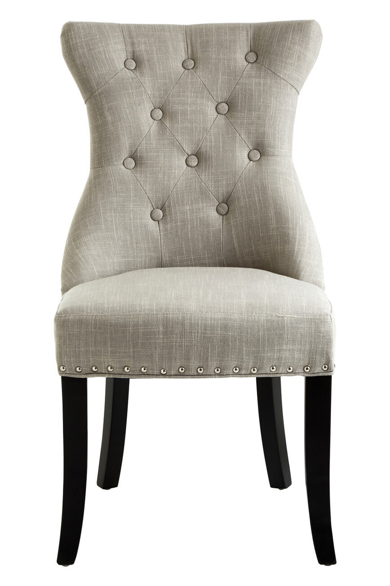 Orsina Regents Park Greek Key Dining Chair | Grey Linen & Black Wood