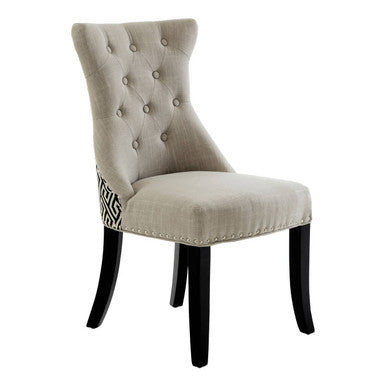Orsina Regents Park Greek Key Dining Chair | Grey Linen & Black Wood