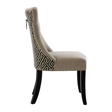 Orsina Regents Park Greek Key Dining Chair | Grey Linen & Black Wood