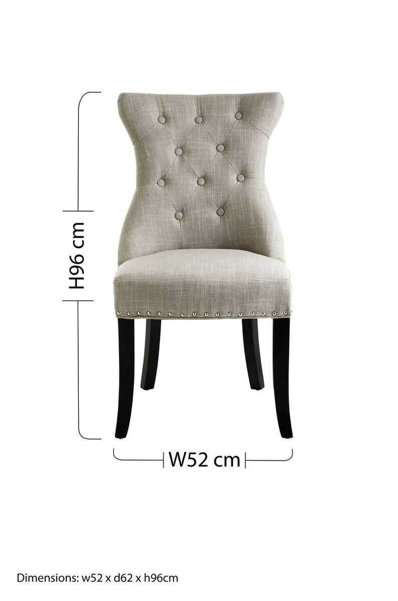 Orsina Regents Park Greek Key Dining Chair | Grey Linen & Black Wood