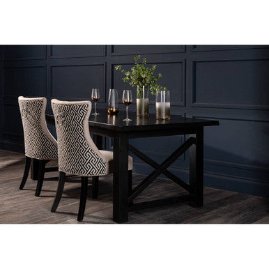 Orsina Regents Park Greek Key Dining Chair | Grey Linen & Black Wood