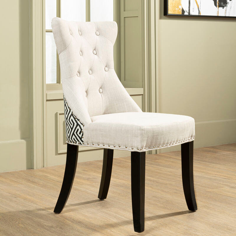 Orsina Regents Park Greek Key Dining Chair | Grey Linen & Black Wood