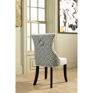 Orsina Regents Park Greek Key Dining Chair | Grey Linen & Black Wood