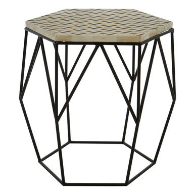 Orsina Harlo Hexagon Side Table – Black and Ivory Resin Accent Table
