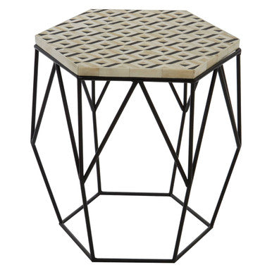 Orsina Harlo Hexagon Side Table – Black and Ivory Resin Accent Table