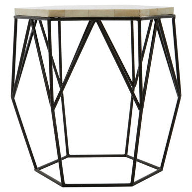 Orsina Harlo Hexagon Side Table – Black and Ivory Resin Accent Table