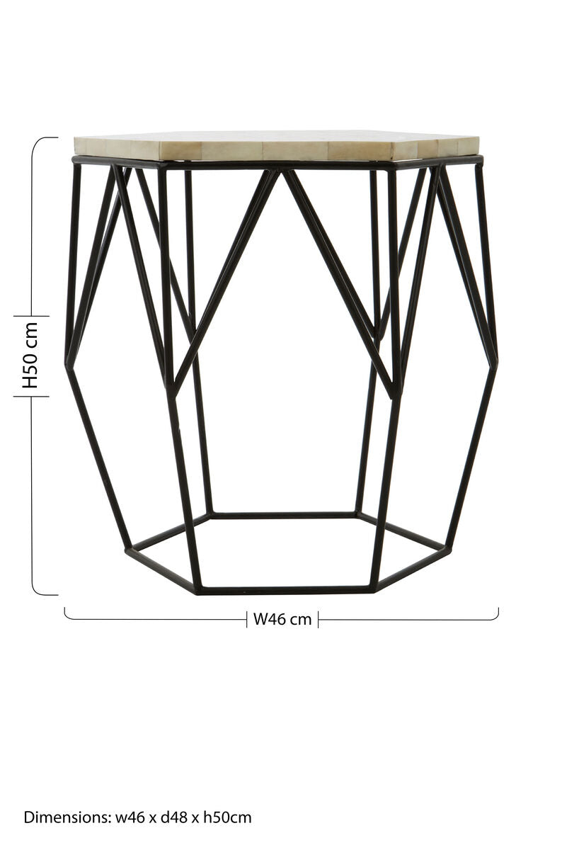 Orsina Harlo Hexagon Side Table – Black and Ivory Resin Accent Table